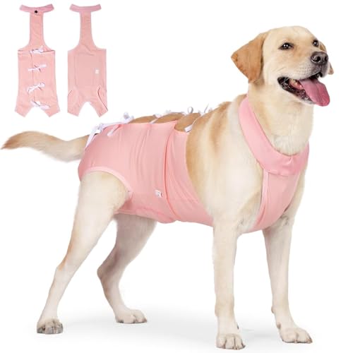 Qpets Pink Dog Clothes, Dog Recovery Suit for After Neutering Surgery Strap Dog Everyday Clothing Wound Wrap, Dog Onesie Surgical Clothes Anti-lick Wound Bodysuit for Male and Female Dog (L) Qpets Pink Dog Clothes, Dog Recovery Suit for After Neutering Surgery Strap Dog Everyday Clothing Wound Wrap, Dog Onesie Surgical Clothes Anti-lick Wound Bodysuit for Male and Female Dog (L)